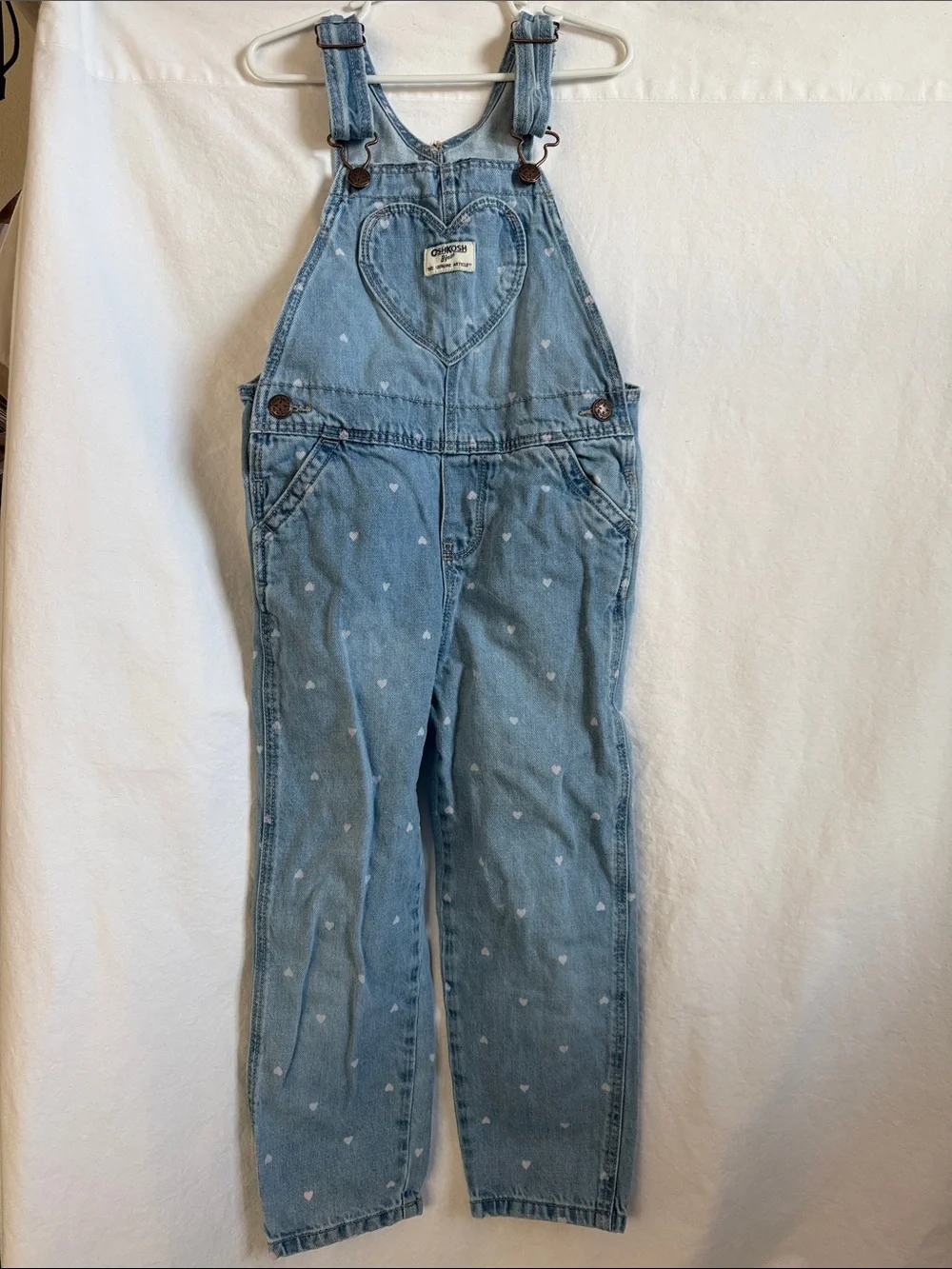 OshKosh B'gosh Light Blue Heart-Print Denim Overalls